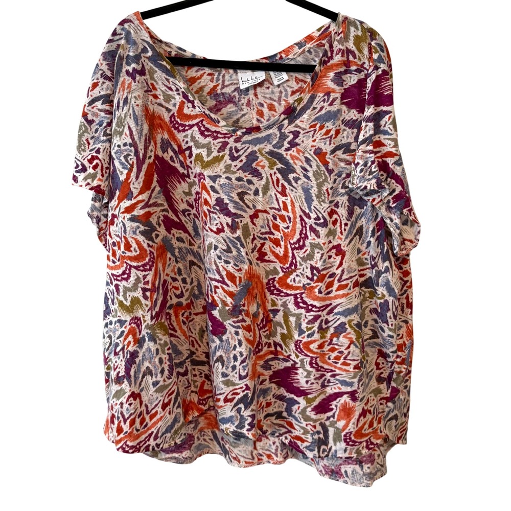 Nicole Miller New York Multicolored Abstract Print Linen Tee in Size 3X